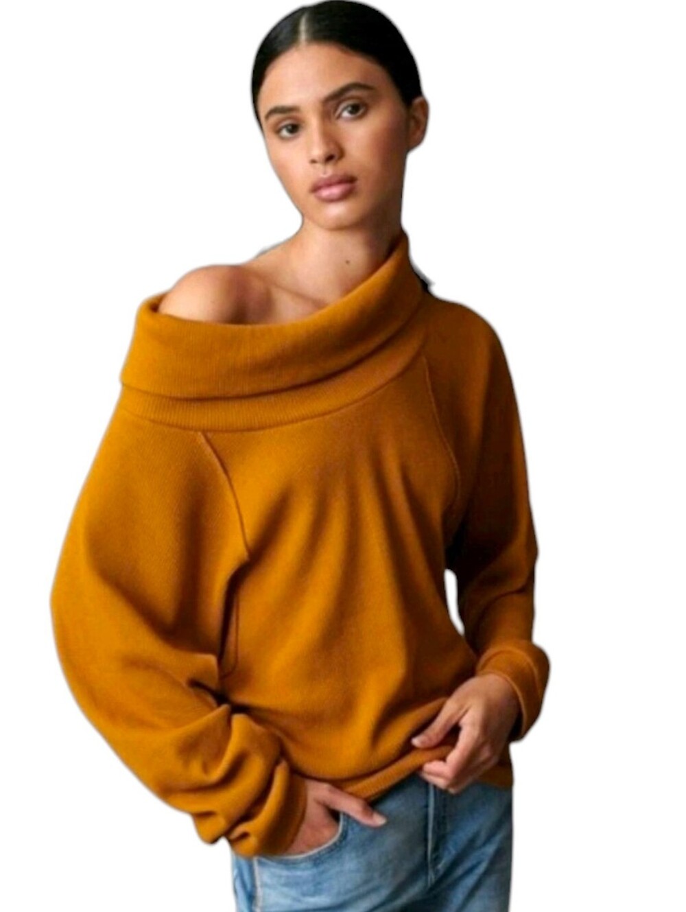 ANTHROPOLOGIE PILCRO "Angie" Waffle Knit Draped Cowl Neck Top Camel Brown  Sz SM